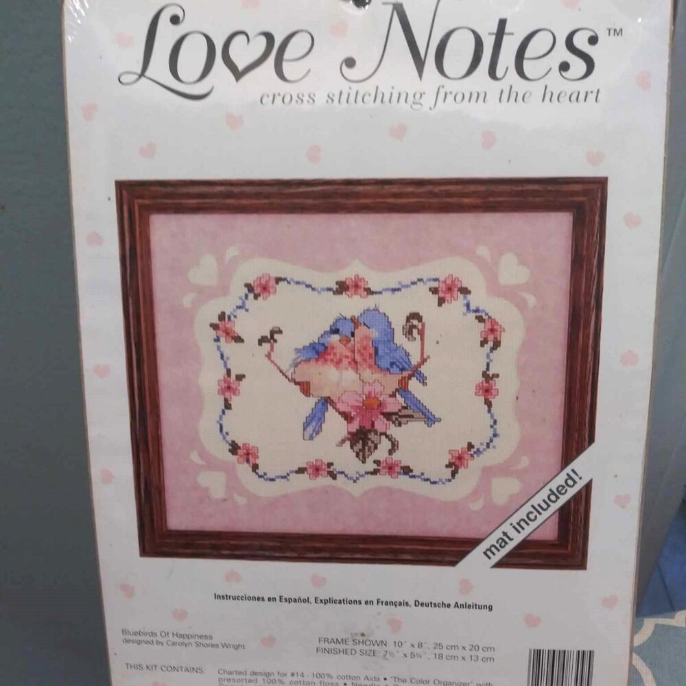 Vintage Cross Stitch Kit w/Mat LOVE NOTES Bluebirds of Happiness NEW